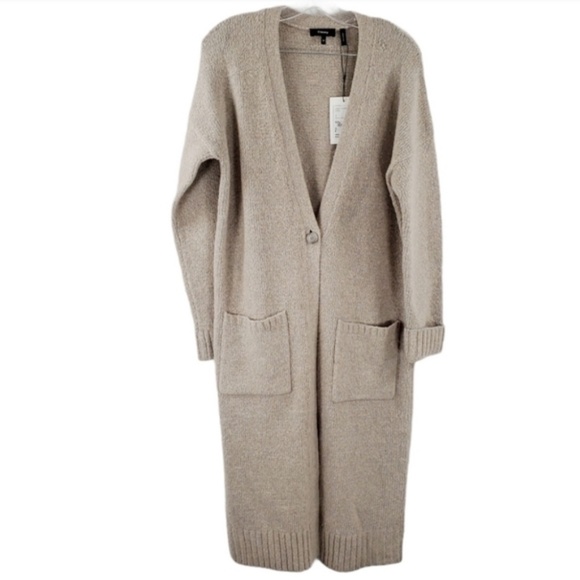 New Theory Wool Long Textured Cardigan in Stone Grey S - Picture 5 of 8
